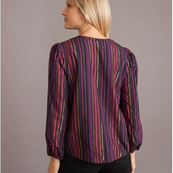 Marine Layer Jamie Banded Collar Top in Lurex Multi Stripe - Picture 3 of 7